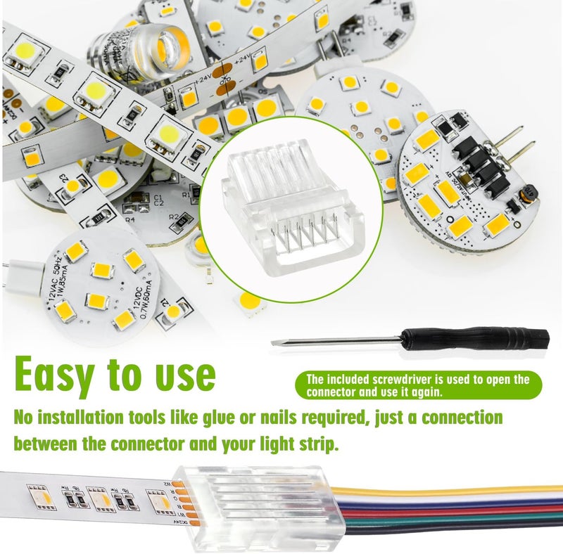 EPLZON6 Pin 12 mm LED Strip Connector LED Light Connector Strip to Wire Quick Connector RGB Lights Adapter Clear Unwired Gapless Track Lighting Connector for 5050 LED RGB Strip Light(20pcs) - Image 4